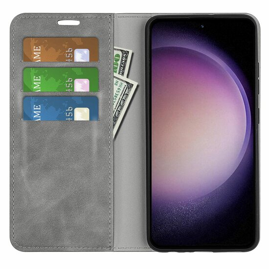 Samsung Galaxy S23 FE Hoesje - Luxe Wallet Bookcase (Magnetische Sluiting) - Grijs