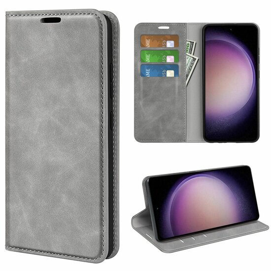 Samsung Galaxy S23 FE Hoesje - Luxe Wallet Bookcase (Magnetische Sluiting) - Grijs