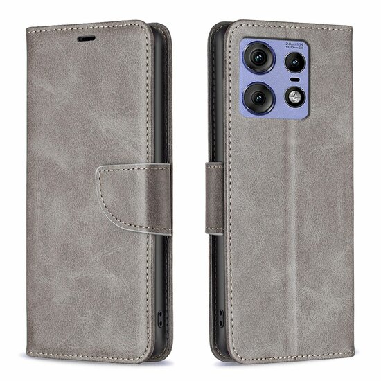 Motorola Edge 50 Pro Hoesje - MobyDefend Wallet Book Case Met Koord - Grijs