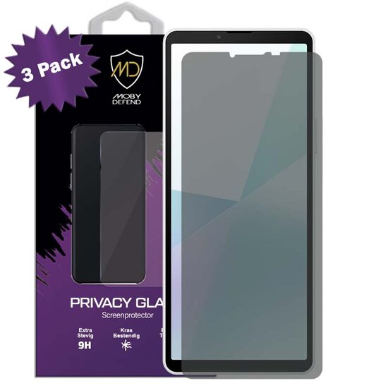 3-Pack MobyDefend Sony Xperia 10 VI Screenprotectors - HD Privacy Glass Screensavers