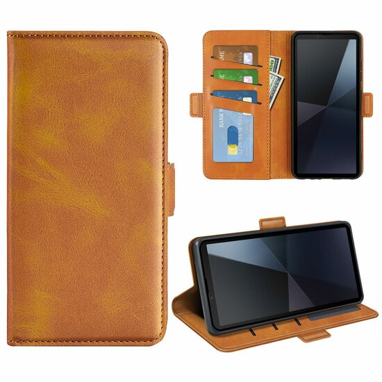 Sony Xperia 10 VI Hoesje - MobyDefend Luxe Wallet Book Case (Sluiting Zijkant) - Lichtbruin