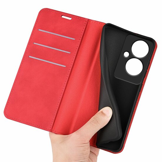 Oppo Reno 11F Hoesje - Luxe Wallet Bookcase (Magnetische Sluiting) - Rood