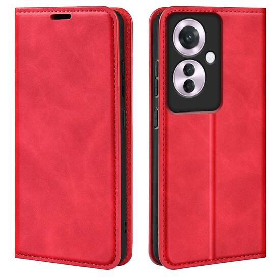 Oppo Reno 11F Hoesje - Luxe Wallet Bookcase (Magnetische Sluiting) - Rood