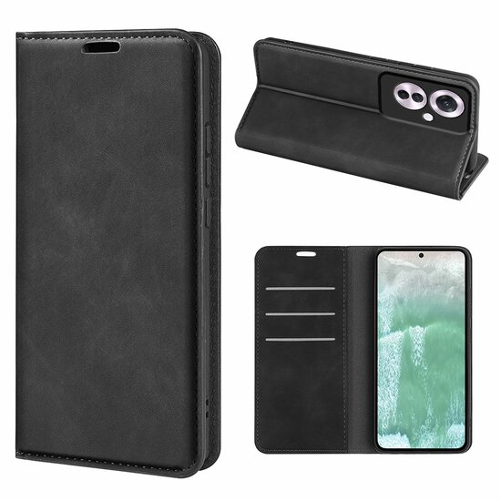 Oppo Reno 11F Hoesje - Luxe Wallet Bookcase (Magnetische Sluiting) - Zwart