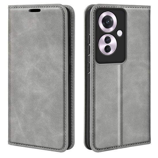 Oppo Reno 11F Hoesje - Luxe Wallet Bookcase (Magnetische Sluiting) - Grijs