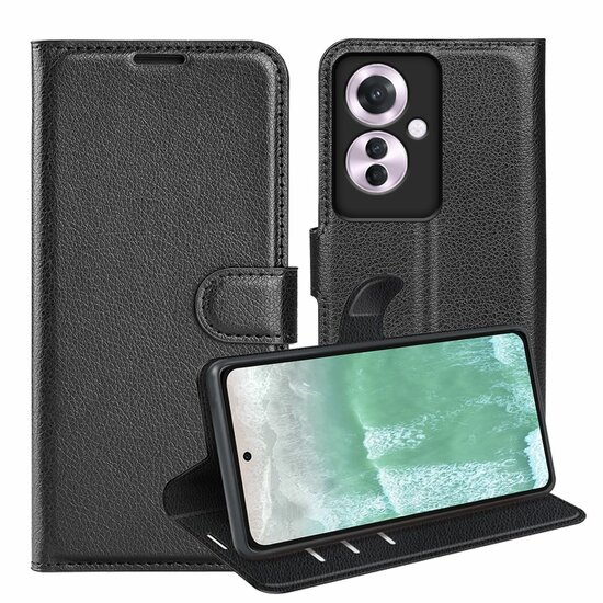 Oppo Reno 11F Hoesje - MobyDefend Kunstleren Wallet Book Case (Sluiting Voorkant) - Zwart