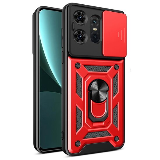 Motorola Edge 50 Pro Hoesje, MobyDefend Pantsercase Met Draaibare Ring, Rood