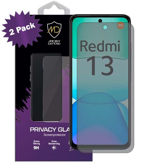 2-Pack MobyDefend Xiaomi Redmi 13 4G Screenprotectors - Matte Privacy Glass Screensavers