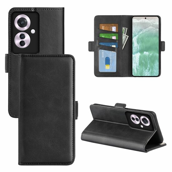 Oppo Reno 11F Hoesje - MobyDefend Luxe Wallet Book Case (Sluiting Zijkant) - Zwart