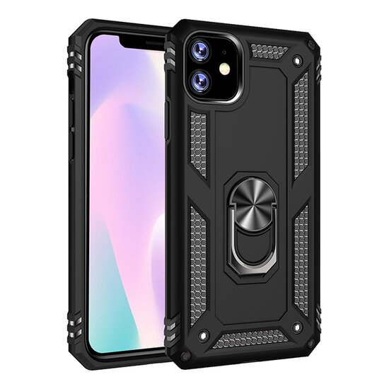 iPhone 11 Pro Hoesje - MobyDefend Pantsercase Met Draaibare Ring - Zwart