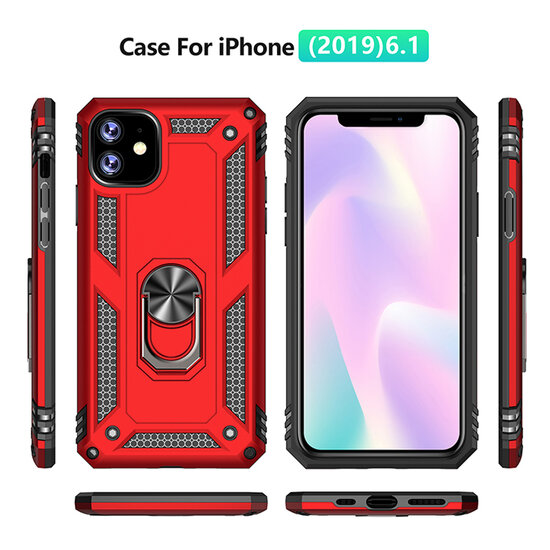 iPhone 11 Pro Hoesje - MobyDefend Pantsercase Met Draaibare Ring - Zwart