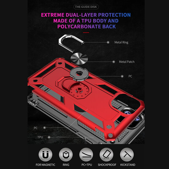 iPhone 11 Pro Hoesje - MobyDefend Pantsercase Met Draaibare Ring - Zwart