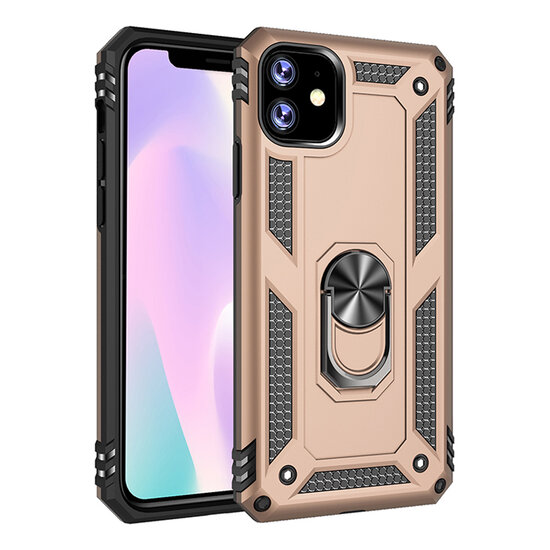 iPhone 11 Pro Hoesje - MobyDefend Pantsercase Met Draaibare Ring - Goud