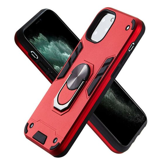 iPhone 11 Pro Max Hoesje - MobyDefend Pantsercase Met Draaibare Ring - Rood