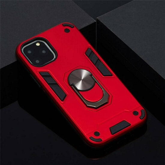 iPhone 11 Pro Max Hoesje - MobyDefend Pantsercase Met Draaibare Ring - Rood