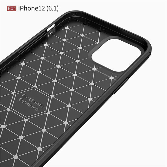 iPhone 12 / 12 Pro Hoesje - MobyDefend TPU Backcover - Geborstelde Metaal &amp; Carbon-Look - Zwart