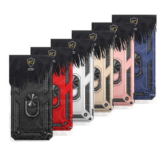 iPhone 12 / 12 Pro Hoesje - MobyDefend Pantsercase Met Draaibare Ring - Zwart