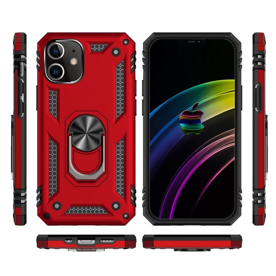 iPhone 12 / 12 Pro Hoesje - MobyDefend Pantsercase Met Draaibare Ring - Zwart