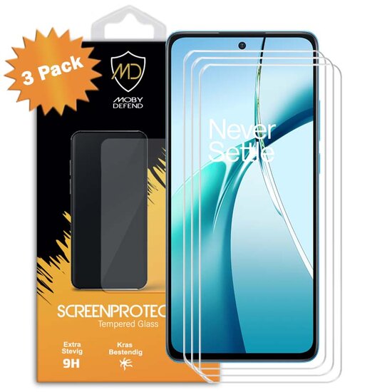 3-Pack OnePlus Nord CE 4 Lite Screenprotectors - MobyDefend Case-Friendly Screensaver - Gehard Glas