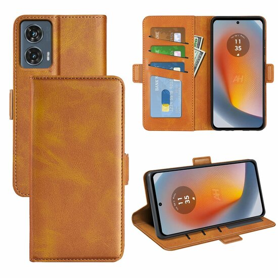 Motorola Edge 50 Fusion Hoesje - MobyDefend Luxe Wallet Book Case (Sluiting Zijkant) - Lichtbruin