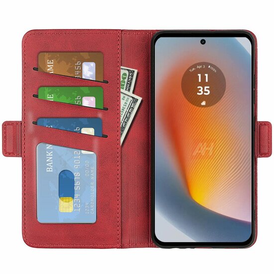 Motorola Edge 50 Fusion Hoesje - MobyDefend Luxe Wallet Book Case (Sluiting Zijkant) - Rood