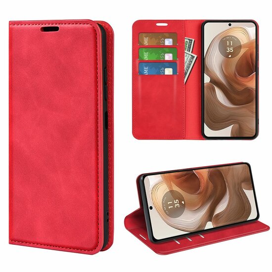 Motorola Edge 50 Ultra Hoesje - Luxe Wallet Bookcase (Magnetische Sluiting) - Rood