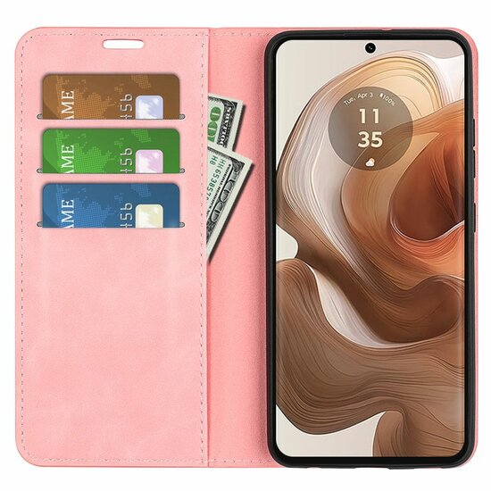 Motorola Edge 50 Ultra Hoesje - Luxe Wallet Bookcase (Magnetische Sluiting) - Roze