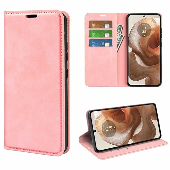 Motorola Edge 50 Ultra Hoesje - Luxe Wallet Bookcase (Magnetische Sluiting) - Roze