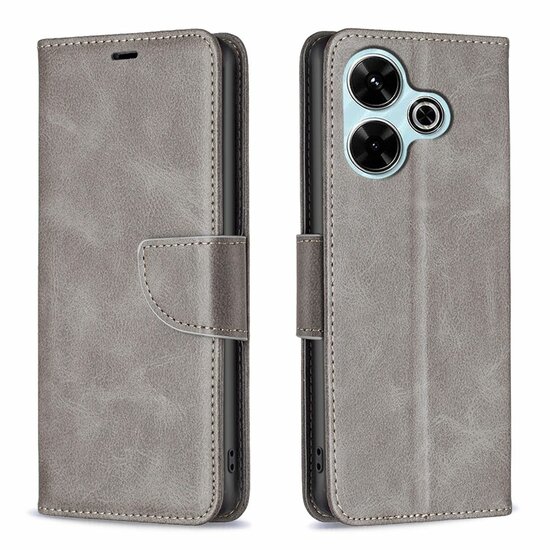 Xiaomi Redmi 13 4G Hoesje - MobyDefend Wallet Book Case Met Koord - Grijs