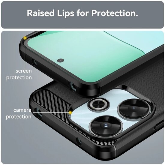 Xiaomi Redmi 13 4G Hoesje - MobyDefend TPU Backcover - Geborstelde Metaal &amp; Carbon-Look - Zwart