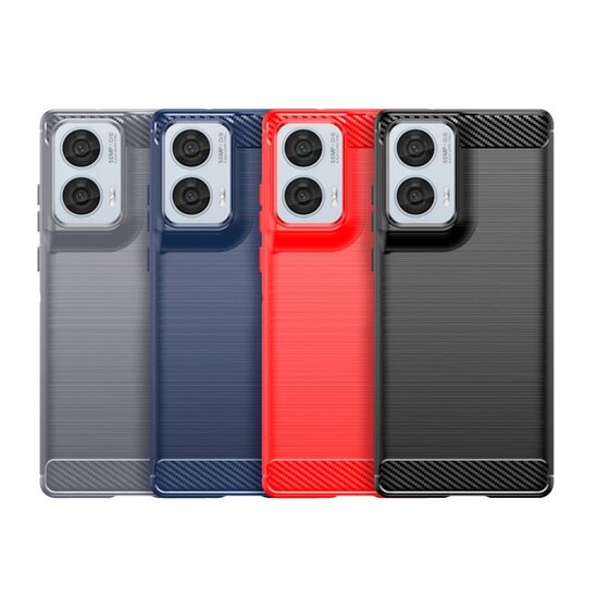 Motorola Edge 50 Fusion Hoesje - MobyDefend TPU Backcover - Geborstelde Metaal &amp; Carbon-Look - Blauw