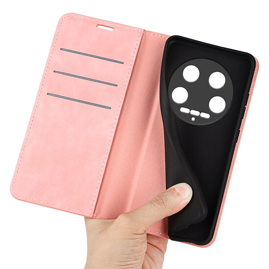 Xiaomi 14 Ultra Hoesje - Luxe Wallet Bookcase (Magnetische Sluiting) - Roze