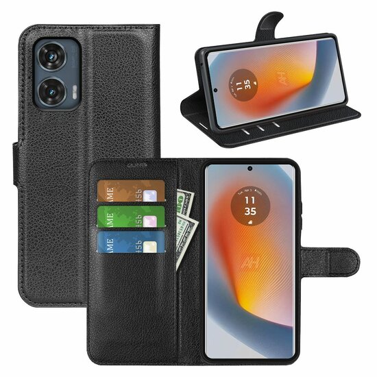 Motorola Edge 50 Fusion Hoesje - MobyDefend Kunstleren Wallet Book Case (Sluiting Voorkant) - Zwart