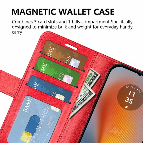 Motorola Edge 50 Fusion Hoesje - MobyDefend Wallet Book Case (Sluiting Achterkant) - Rood