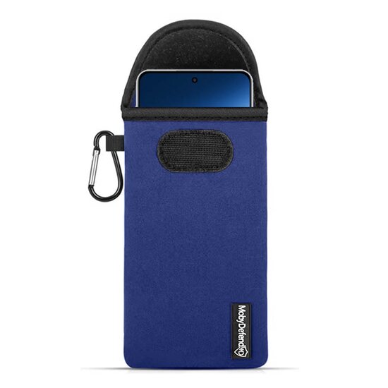 Hoesje voor OnePlus Nord 4 - MobyDefend Neopreen Pouch Met Karabijnhaak - Insteekhoesje - Riemlus Hoesje - Blauw