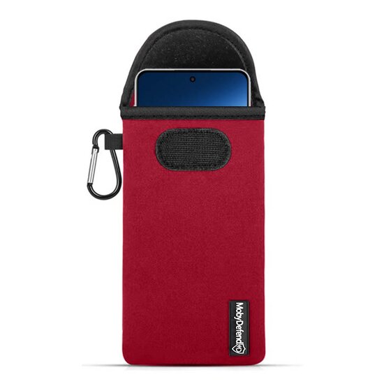 Hoesje voor OnePlus Nord 4 - MobyDefend Neopreen Pouch Met Karabijnhaak - Insteekhoesje - Riemlus Hoesje - Rood