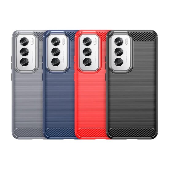 Oppo Reno12 Hoesje - MobyDefend TPU Backcover - Geborstelde Metaal &amp; Carbon-Look - Rood