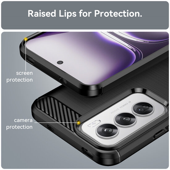 Oppo Reno12 Hoesje - MobyDefend TPU Backcover - Geborstelde Metaal &amp; Carbon-Look - Rood