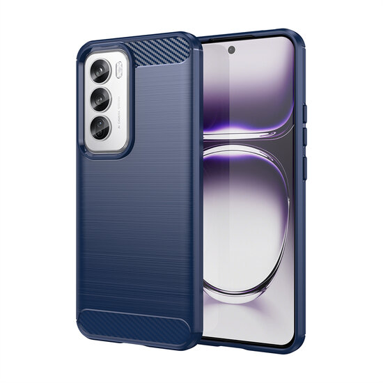 Oppo Reno12 Hoesje - MobyDefend TPU Backcover - Geborstelde Metaal &amp; Carbon-Look - Blauw