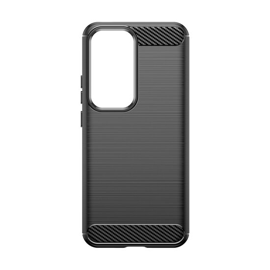 Oppo Reno12 Hoesje - MobyDefend TPU Backcover - Geborstelde Metaal &amp; Carbon-Look - Zwart