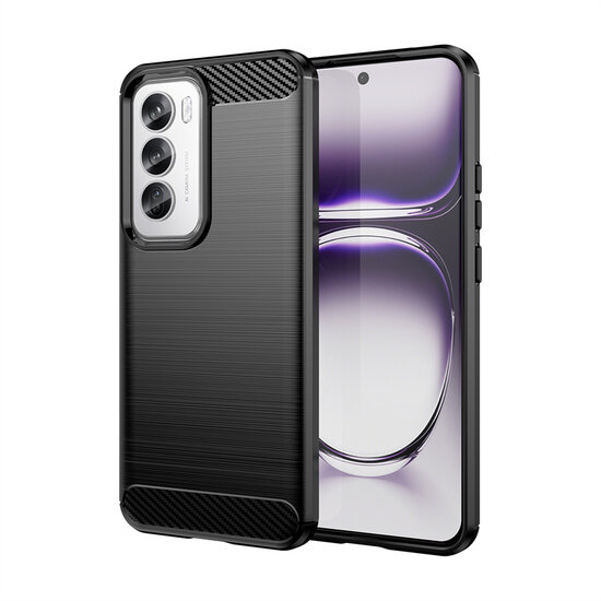 Oppo Reno12 Pro Hoesje - MobyDefend TPU Backcover - Geborstelde Metaal &amp; Carbon-Look - Zwart