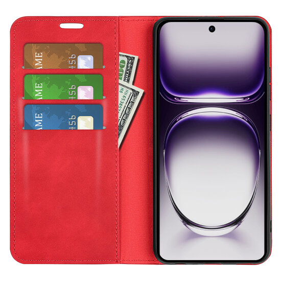 Oppo Reno12 Pro Hoesje - Luxe Wallet Bookcase (Magnetische Sluiting) - Rood