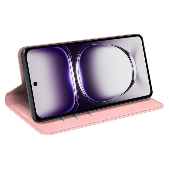 Oppo Reno12 Pro Hoesje - Luxe Wallet Bookcase (Magnetische Sluiting) - Roze