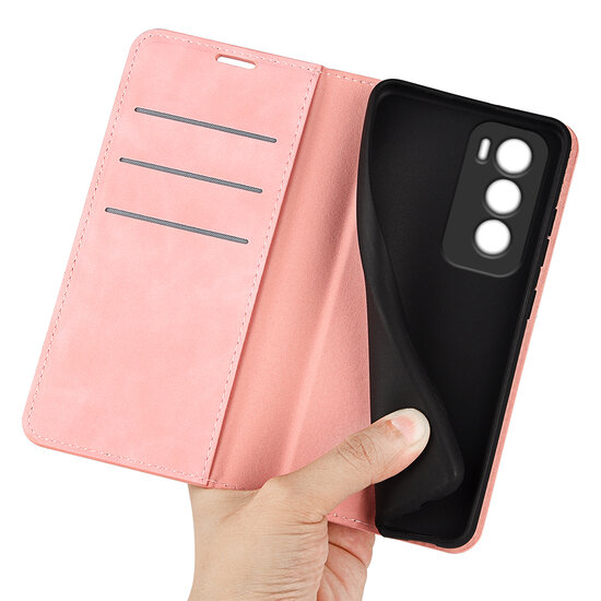 Oppo Reno12 Pro Hoesje - Luxe Wallet Bookcase (Magnetische Sluiting) - Roze