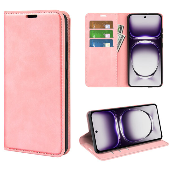 Oppo Reno12 Pro Hoesje - Luxe Wallet Bookcase (Magnetische Sluiting) - Roze