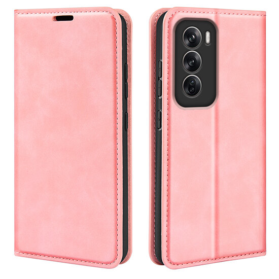 Oppo Reno12 Pro Hoesje - Luxe Wallet Bookcase (Magnetische Sluiting) - Roze