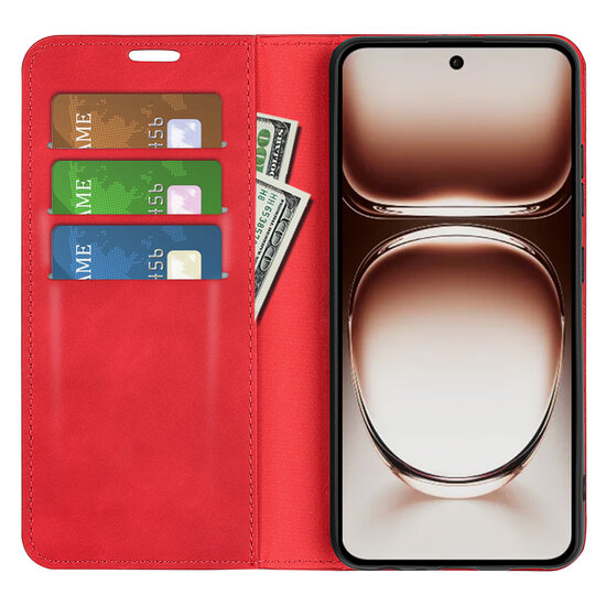 Oppo Reno12 Hoesje - Luxe Wallet Bookcase (Magnetische Sluiting) - Rood