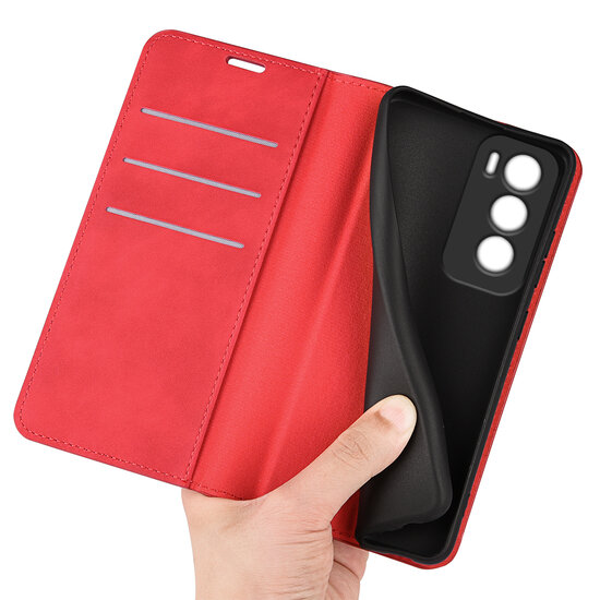 Oppo Reno12 Hoesje - Luxe Wallet Bookcase (Magnetische Sluiting) - Rood