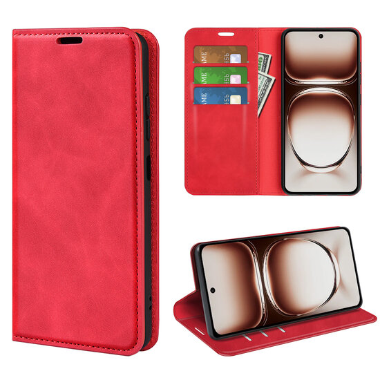 Oppo Reno12 Hoesje - Luxe Wallet Bookcase (Magnetische Sluiting) - Rood