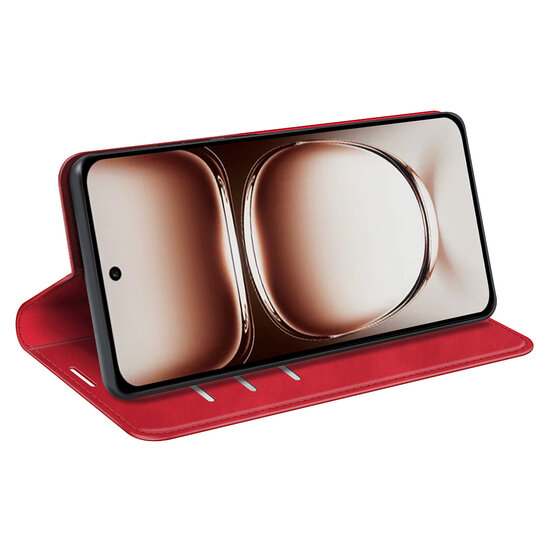 Oppo Reno12 Hoesje - Luxe Wallet Bookcase (Magnetische Sluiting) - Rood